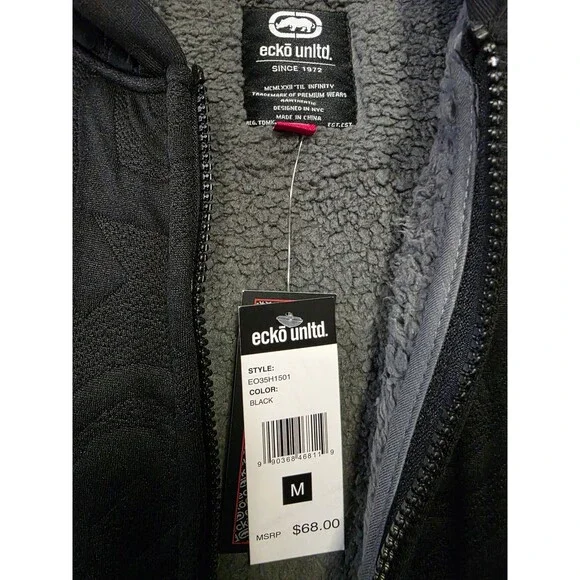 Ecko Unltd EO35H1501 Men's Full Zip Plush Lined Hoodie Black Medium - Picture 4 of 7